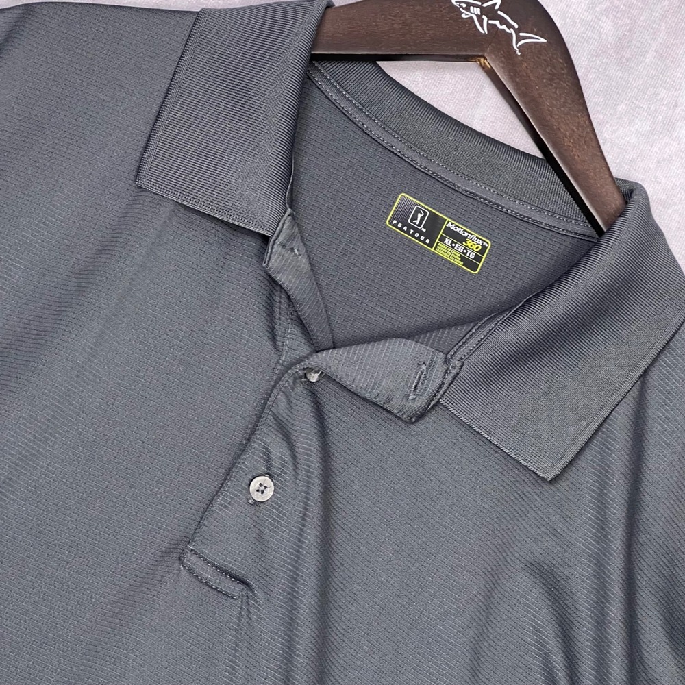 PGA Tour Polo Shirt Mens XL Gray Excellent Motionflux 360 Textured‎ Ribbed Short